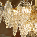 Lustre suspendu rond luxueux en cristal doré et feuilles de feuille