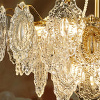 Lustre suspendu rond luxueux en cristal doré et feuilles de feuille