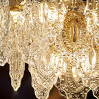 Lustre suspendu rond luxueux en cristal doré et feuilles de feuille