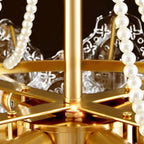 Lustre suspendu rond luxueux en cristal doré et feuilles de feuille