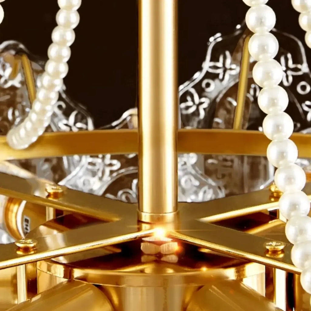 Lustre suspendu rond luxueux en cristal doré et feuilles de feuille