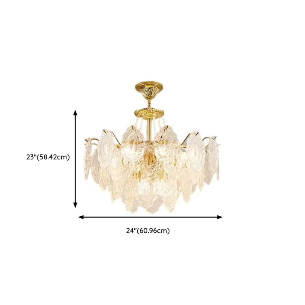 Lustre suspendu rond luxueux en cristal doré et feuilles de feuille