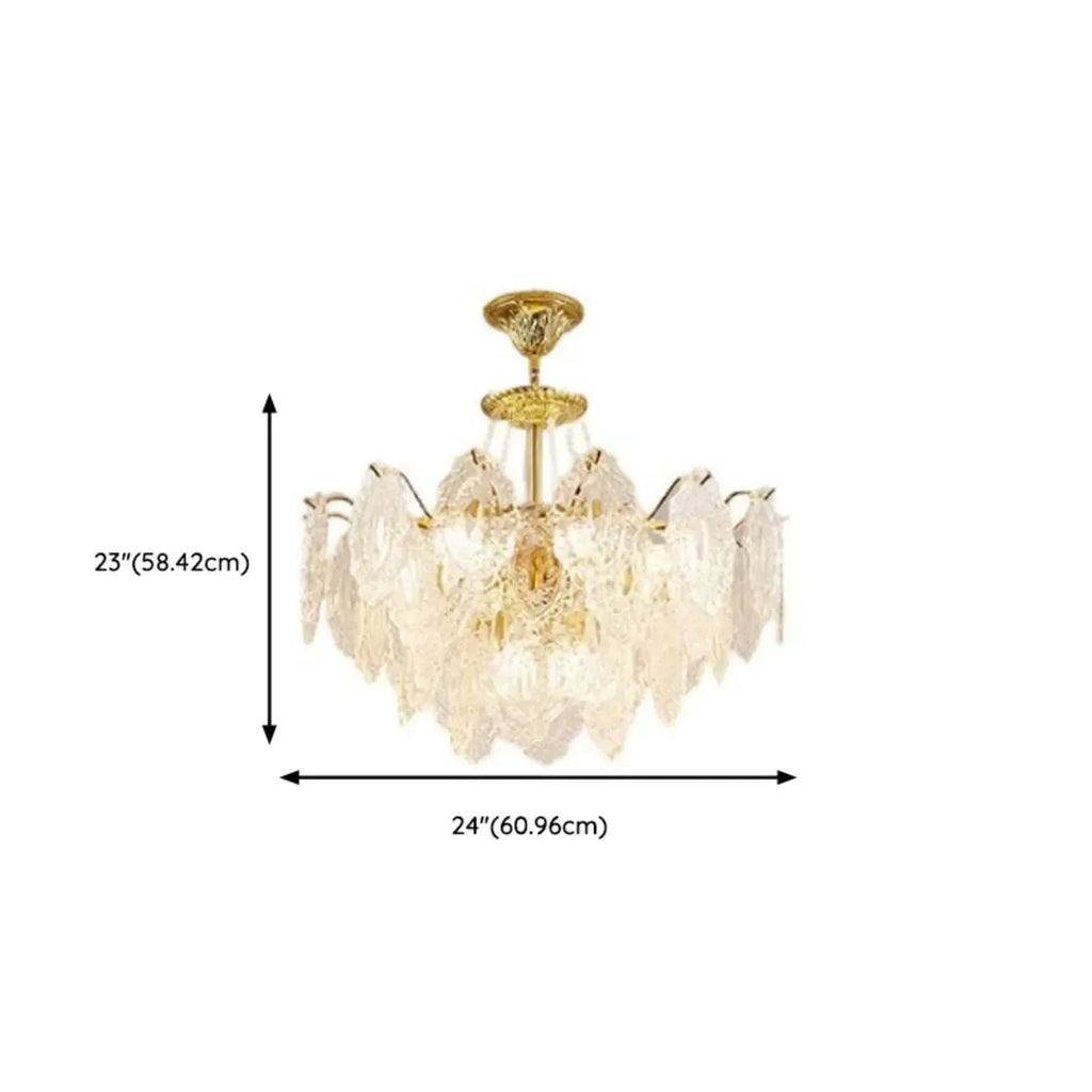 Lustre suspendu rond luxueux en cristal doré et feuilles de feuille