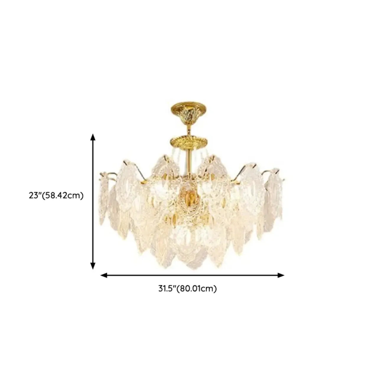 Lustre suspendu rond luxueux en cristal doré et feuilles de feuille