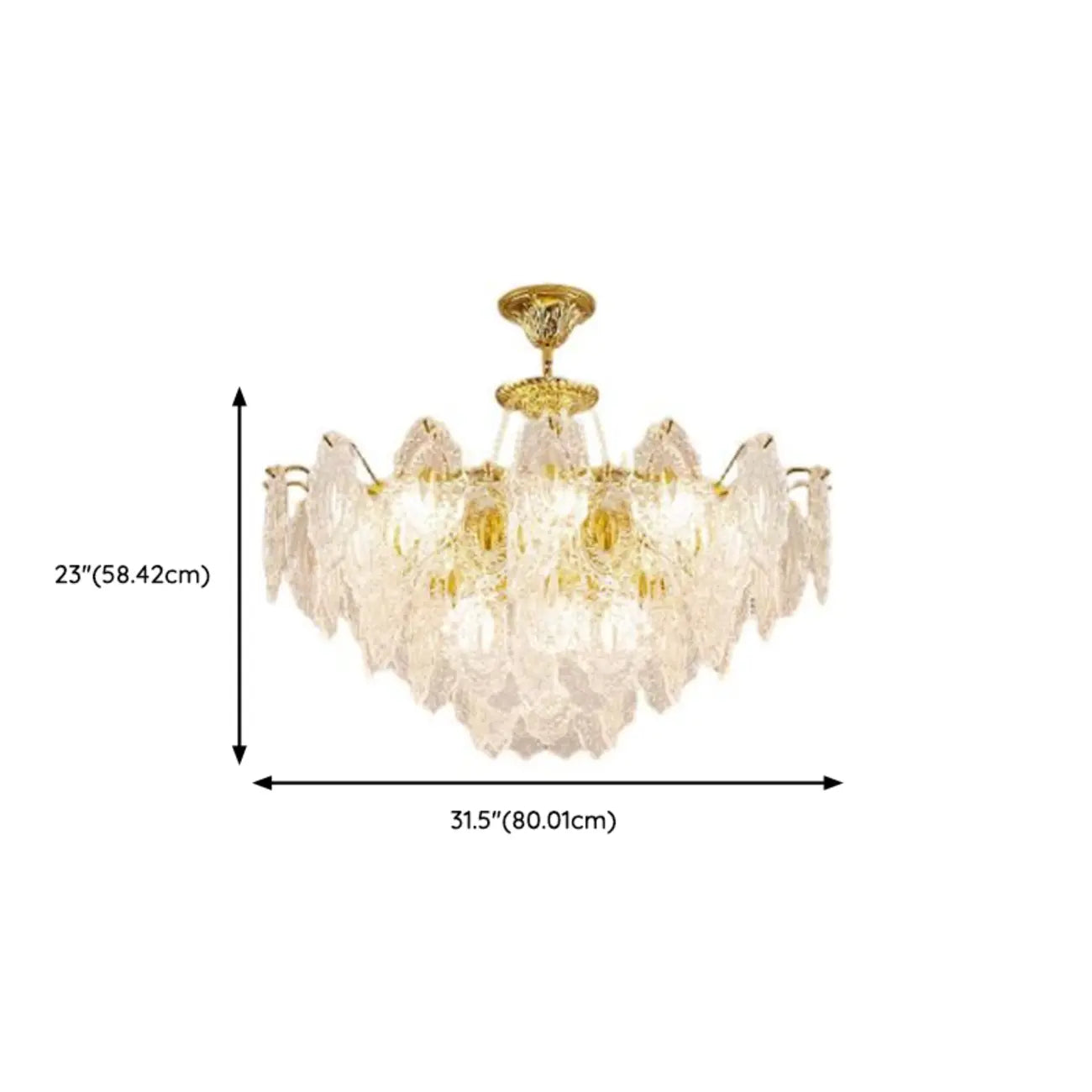 Lustre suspendu rond luxueux en cristal doré et feuilles de feuille