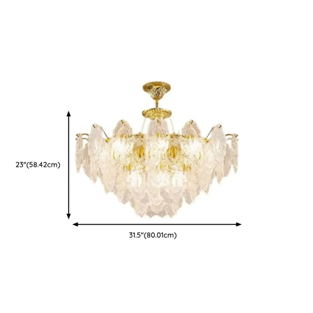 Lustre suspendu rond luxueux en cristal doré et feuilles de feuille