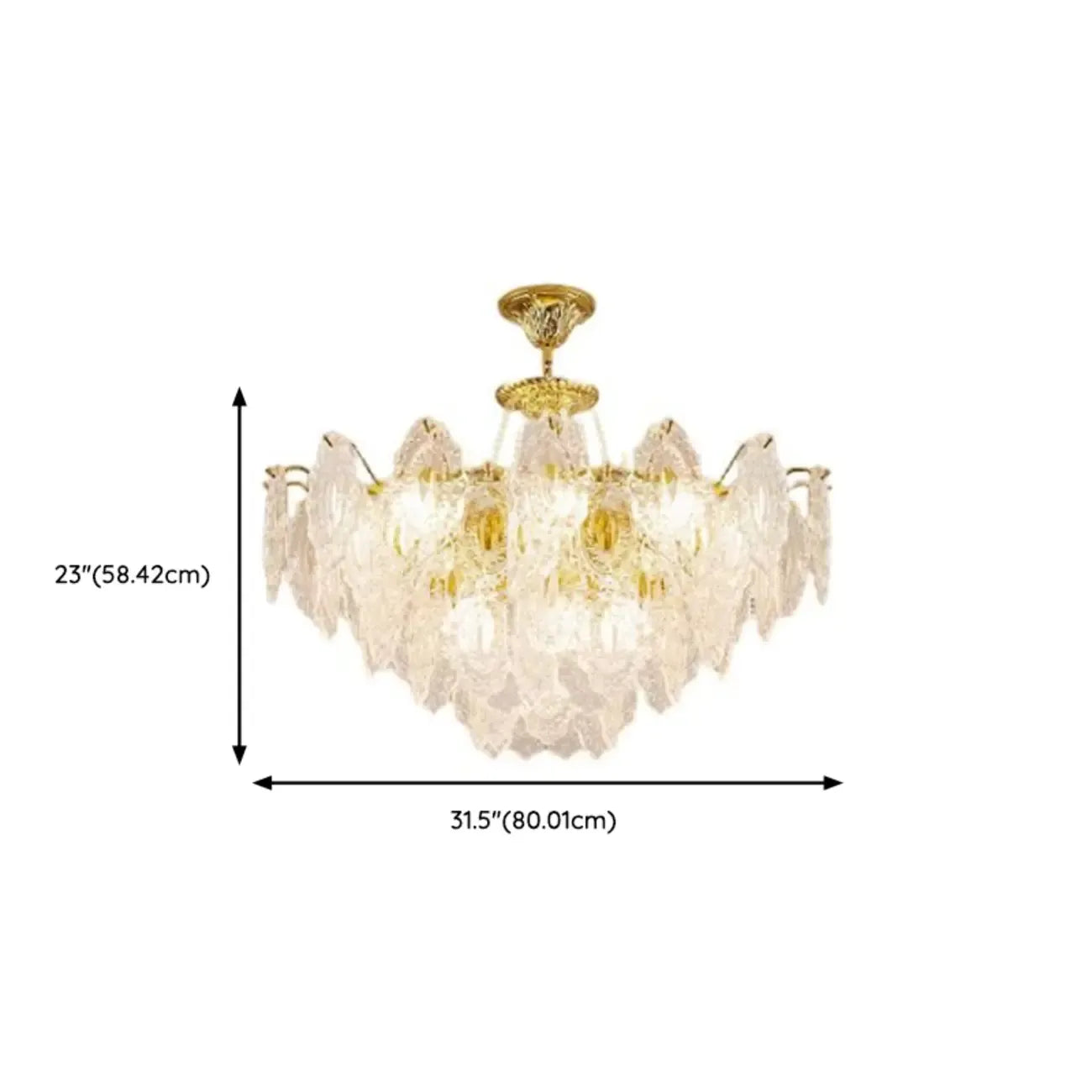 Lustre suspendu rond luxueux en cristal doré et feuilles de feuille