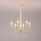 Lustre romantique français à 8 lumières en cristal, à intensité variable.