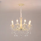 Lustre romantique français à 8 lumières en cristal, à intensité variable.