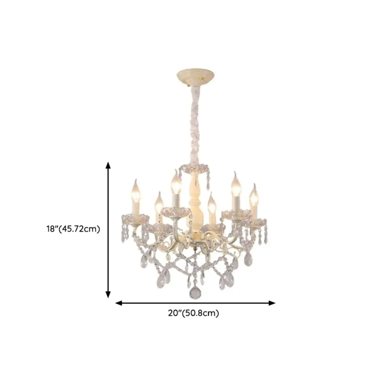 Lustre romantique français à 8 lumières en cristal, à intensité variable.