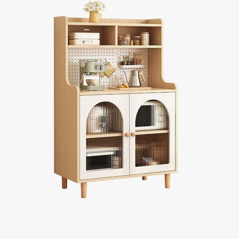 Buffet de cuisine en bois naturel avec étagères ouvertes et 3 tiroirs