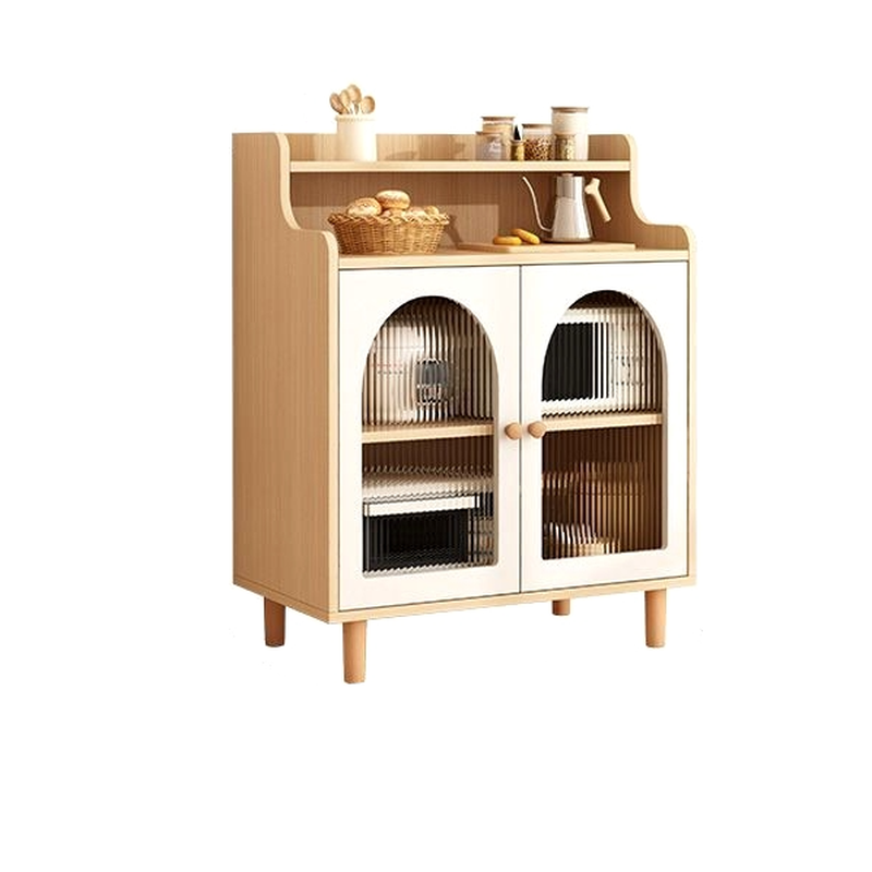 Buffet de cuisine en bois naturel avec étagères ouvertes et 3 tiroirs