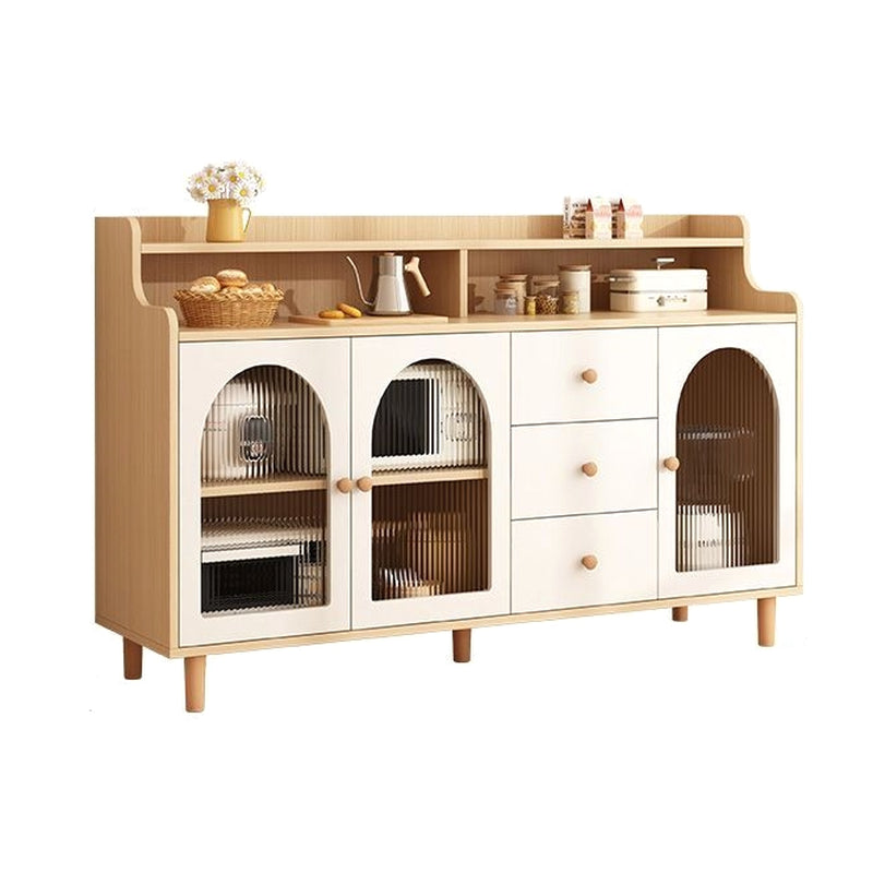 Buffet de cuisine en bois naturel avec étagères ouvertes et 3 tiroirs