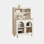 Buffet de cuisine en bois naturel avec étagères ouvertes et 3 tiroirs