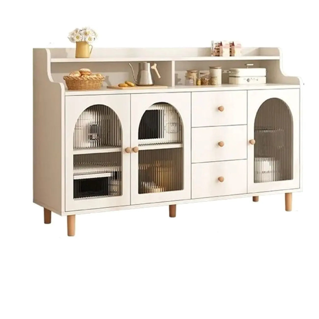 Buffet de cuisine en bois naturel avec étagères ouvertes et 3 tiroirs