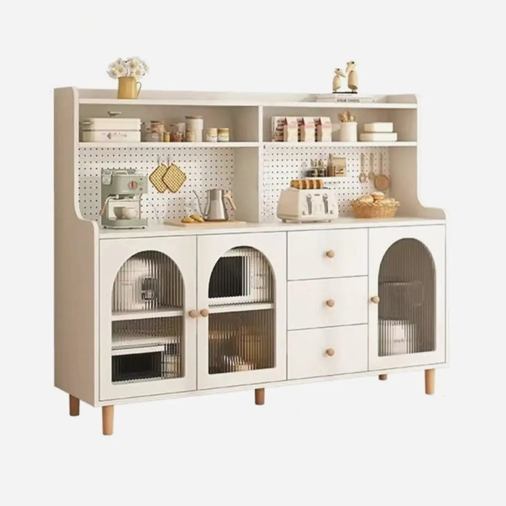 Buffet de cuisine en bois naturel avec étagères ouvertes et 3 tiroirs
