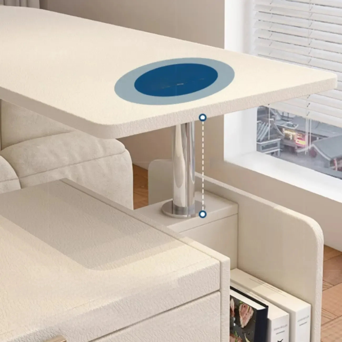 Tavolino da Divano Regolabile Multifunzione con Ruote, in Legno Bianco