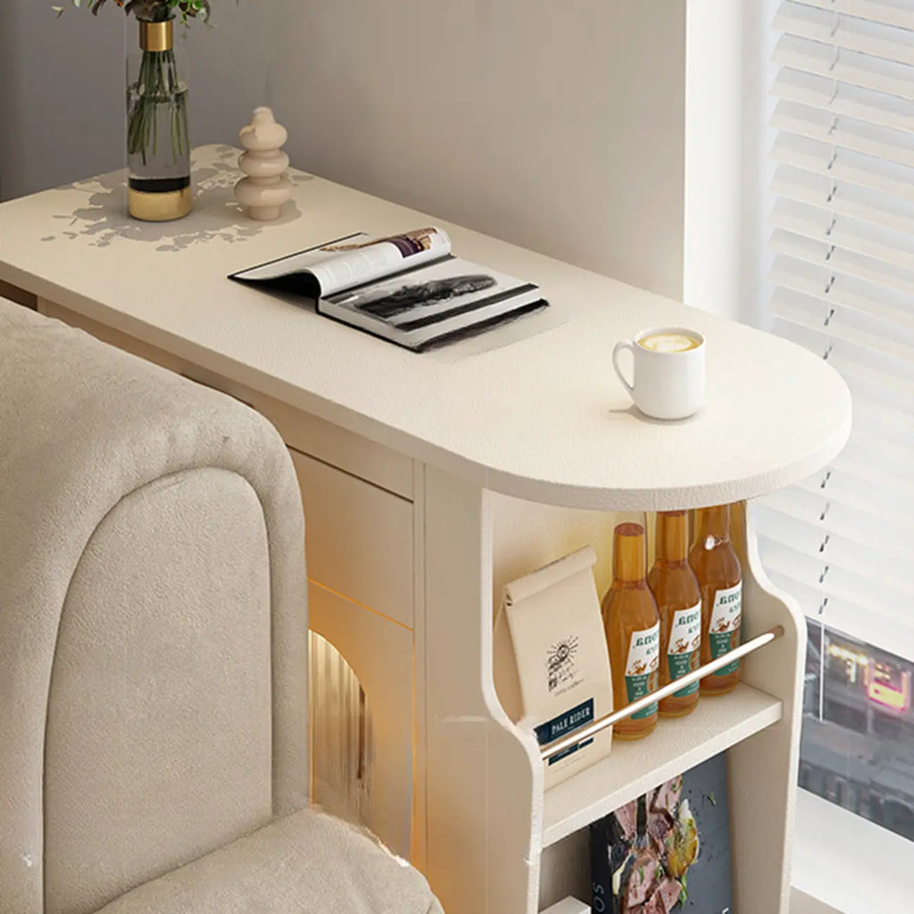 Tavolino da Divano Regolabile Multifunzione con Ruote, in Legno Bianco