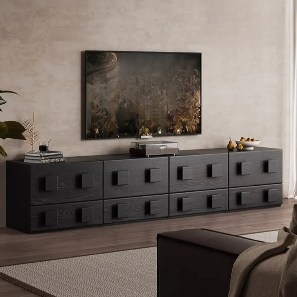 Meuble TV rectangulaire en bois marron à deux niveaux pour salon