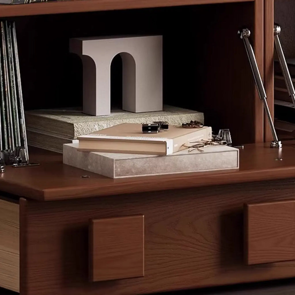Meuble TV rectangulaire en bois marron à deux niveaux pour salon