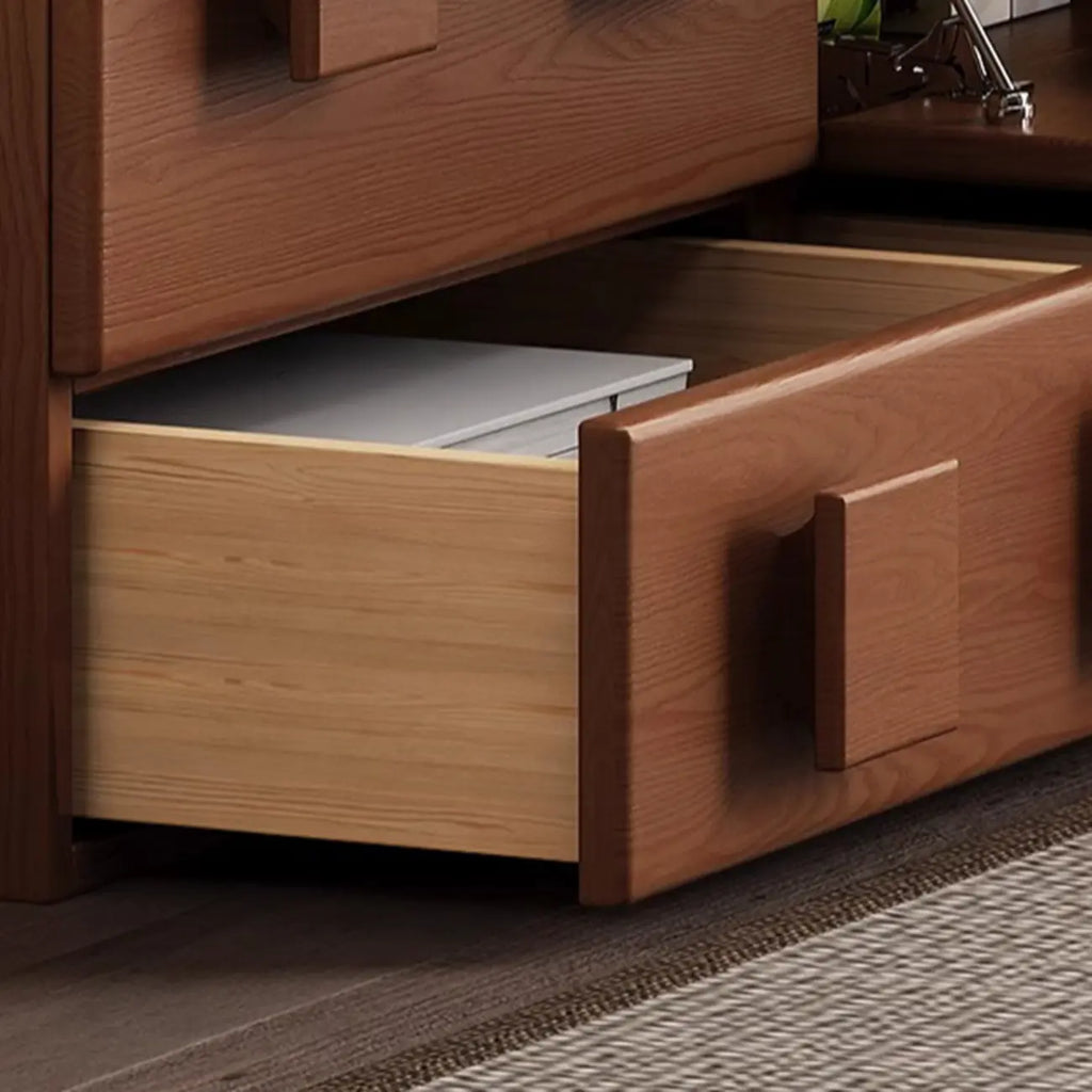 Meuble TV rectangulaire en bois marron à deux niveaux pour salon
