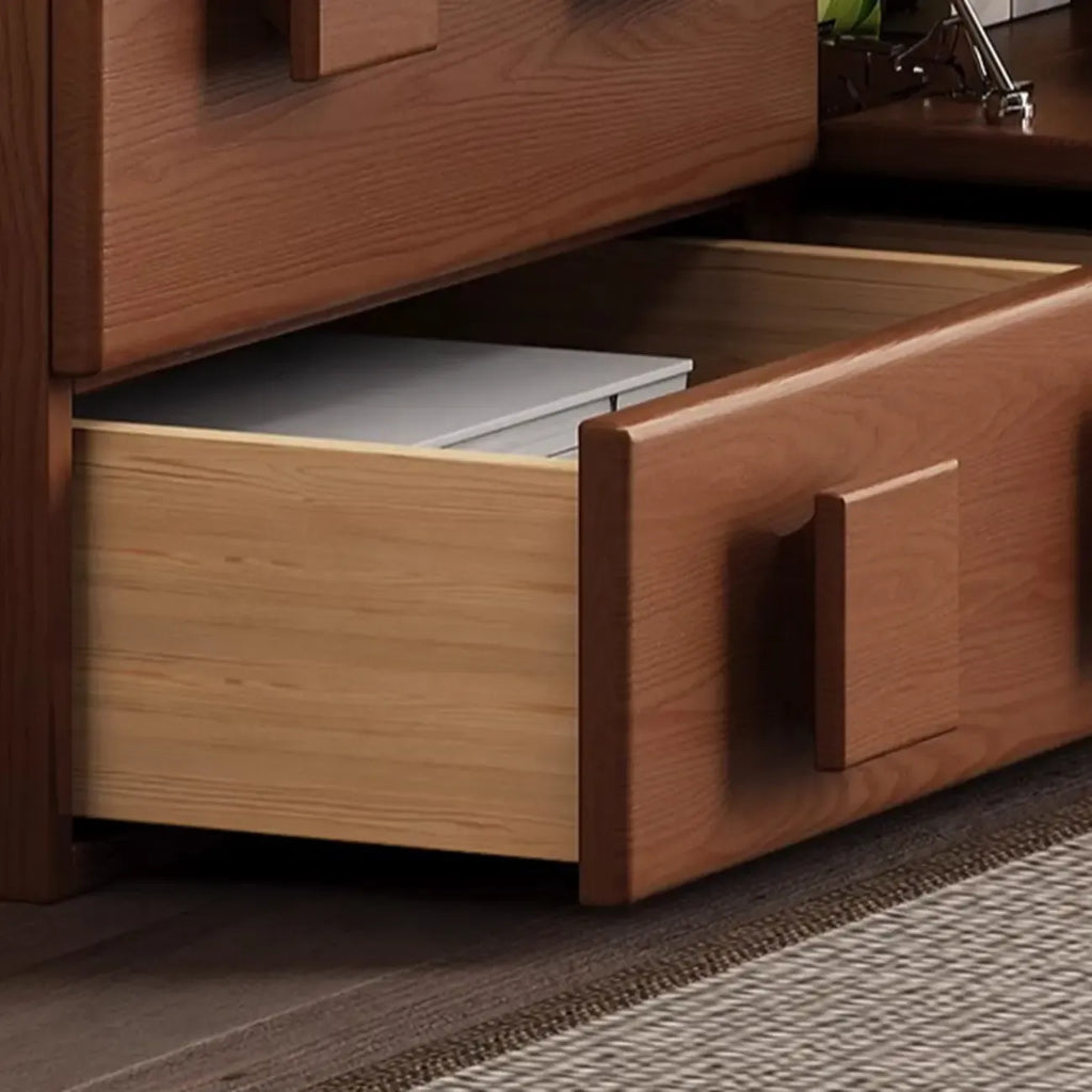 Meuble TV rectangulaire en bois marron à deux niveaux pour salon