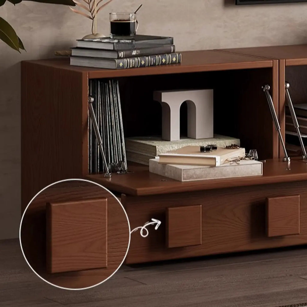 Meuble TV rectangulaire en bois marron à deux niveaux pour salon
