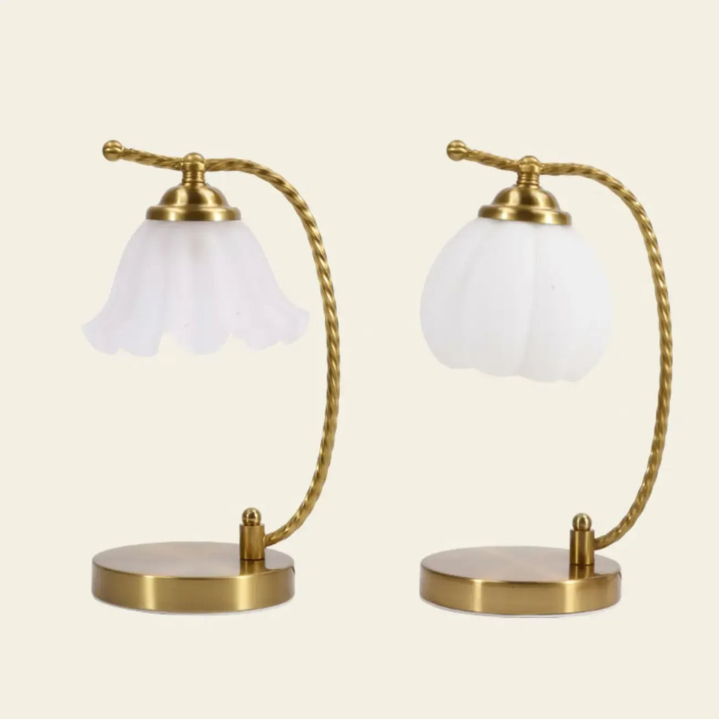 Lampe de chambre enfant en verre dépoli avec LED et fleur dorée