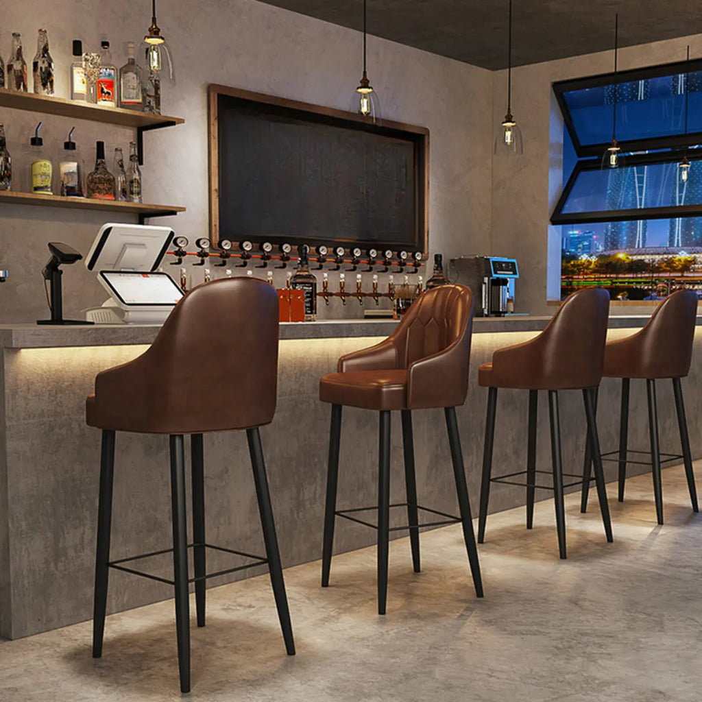 Tabourets de bar en cuir marron selle de style moderne du milieu du siècle