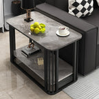 Table basse rectangulaire de luxe dorée à deux niveaux avec plateau en pierre