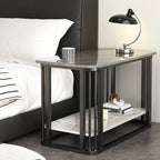 Table basse rectangulaire de luxe dorée à deux niveaux avec plateau en pierre