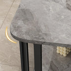 Table basse rectangulaire de luxe dorée à deux niveaux avec plateau en pierre