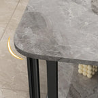 Table basse rectangulaire de luxe dorée à deux niveaux avec plateau en pierre