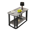 Table basse rectangulaire de luxe dorée à deux niveaux avec plateau en pierre