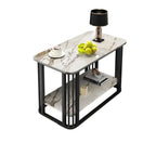 Table basse rectangulaire de luxe dorée à deux niveaux avec plateau en pierre