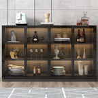 Grand buffet en bois et verre noir à 3 étagères avec éclairage LED