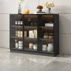 Grand buffet en bois et verre noir à 3 étagères avec éclairage LED