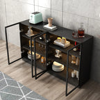 Grand buffet en bois et verre noir à 3 étagères avec éclairage LED