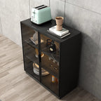 Grand buffet en bois et verre noir à 3 étagères avec éclairage LED