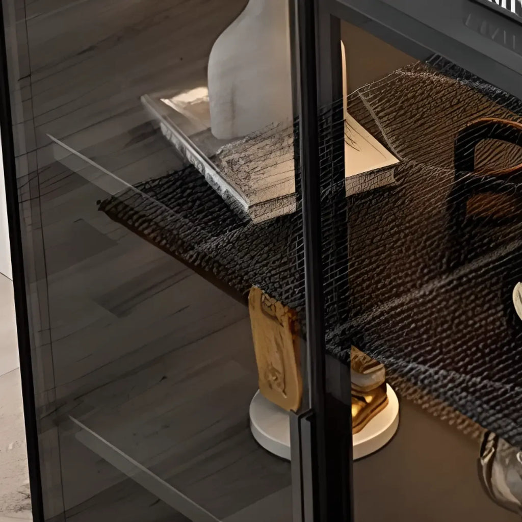 Grand buffet en bois et verre noir à 3 étagères avec éclairage LED