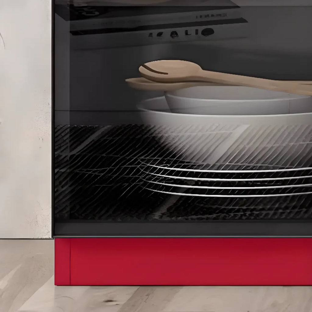 Grand buffet en bois et verre noir à 3 étagères avec éclairage LED