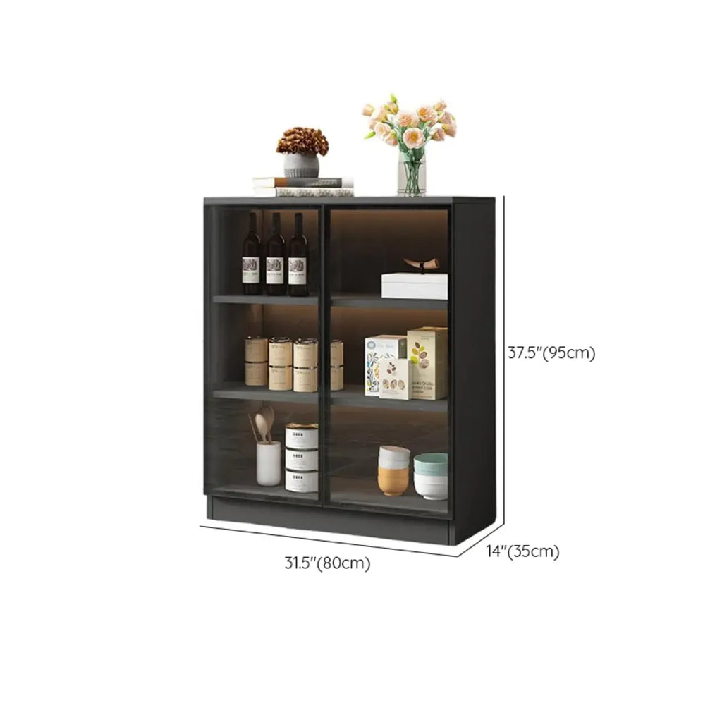 Grand buffet en bois et verre noir à 3 étagères avec éclairage LED