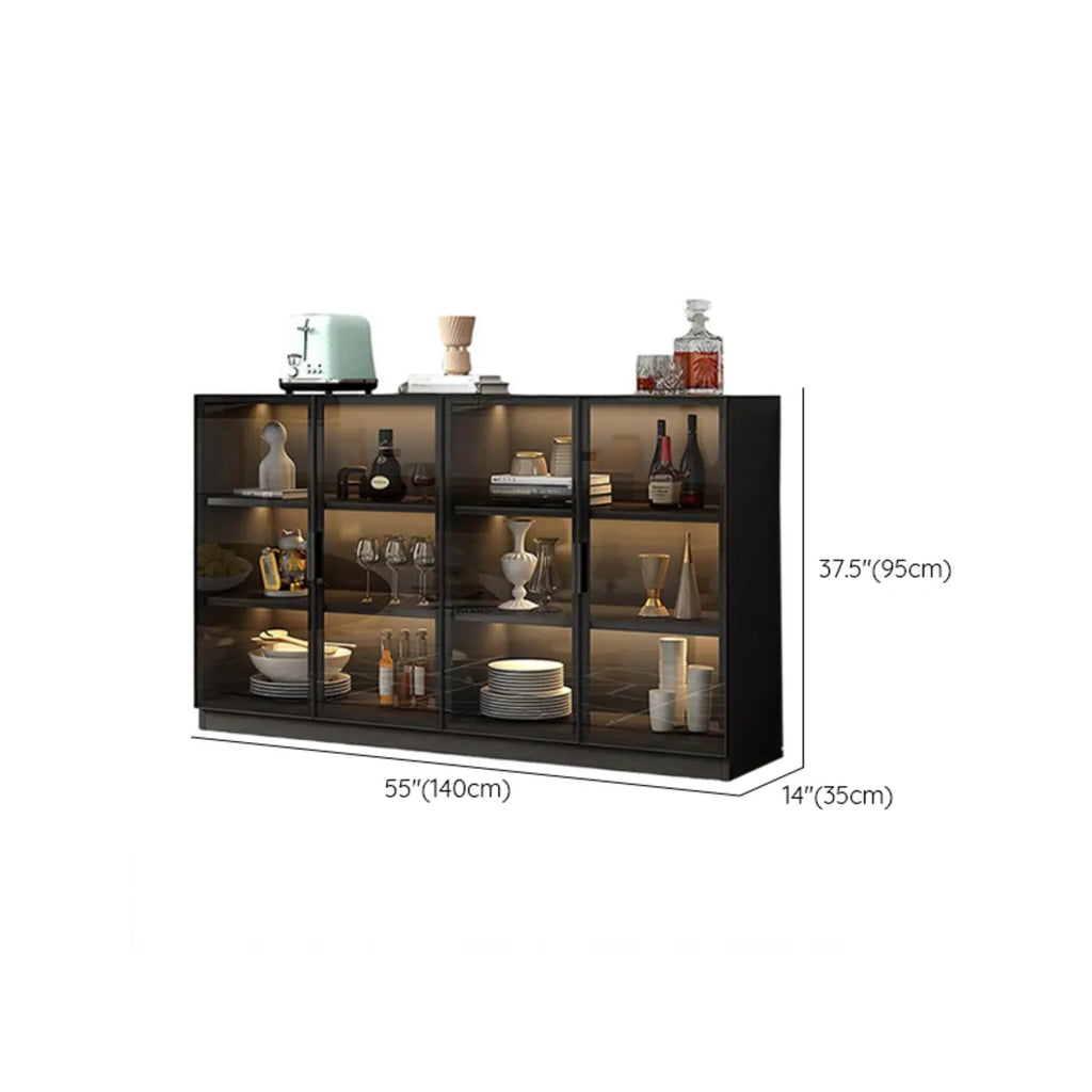 Grand buffet en bois et verre noir à 3 étagères avec éclairage LED