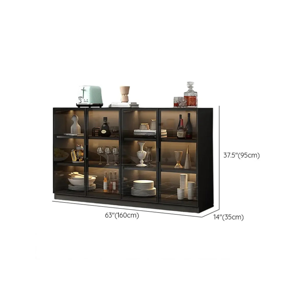 Grand buffet en bois et verre noir à 3 étagères avec éclairage LED