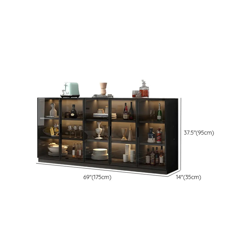 Grand buffet en bois et verre noir à 3 étagères avec éclairage LED