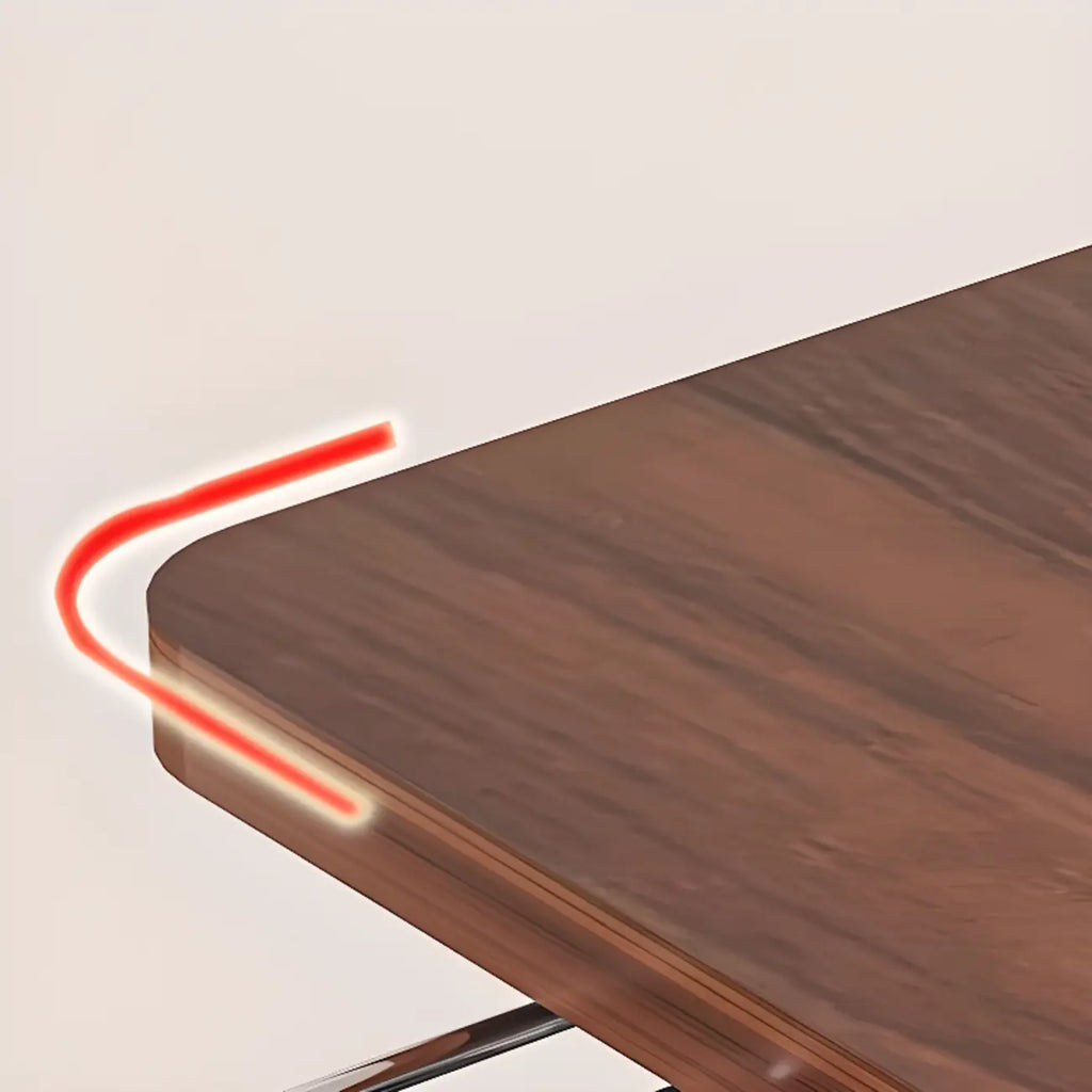 Table d'appoint en forme de C avec plateau en bois brun et roulettes