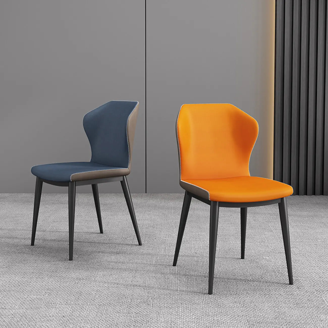 Chaise de salle à manger moderne en similicuir avec dossier à oreilles et pieds en acier