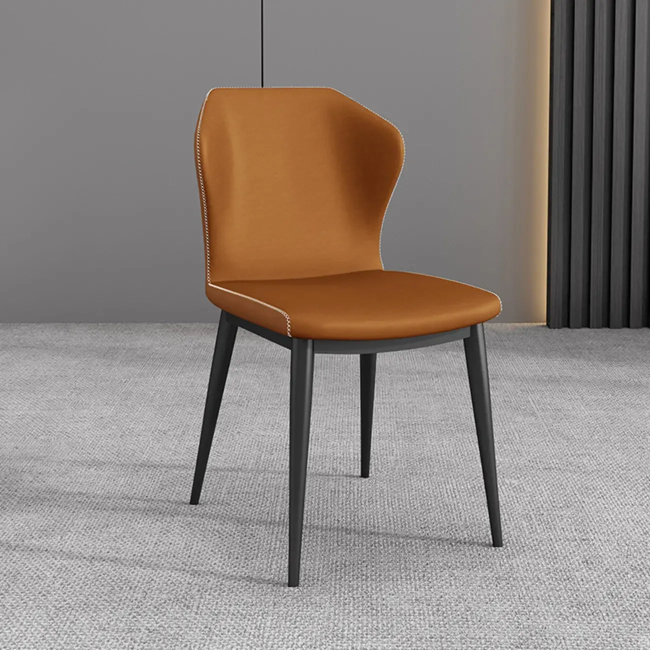 Chaise de salle à manger moderne en similicuir avec dossier à oreilles et pieds en acier