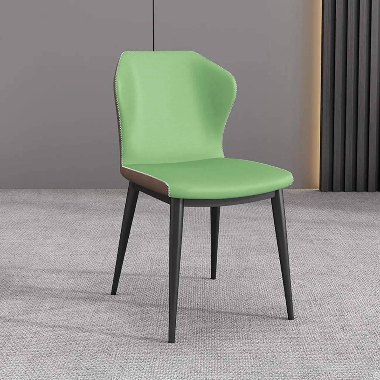 Chaise de salle à manger moderne en similicuir avec dossier à oreilles et pieds en acier