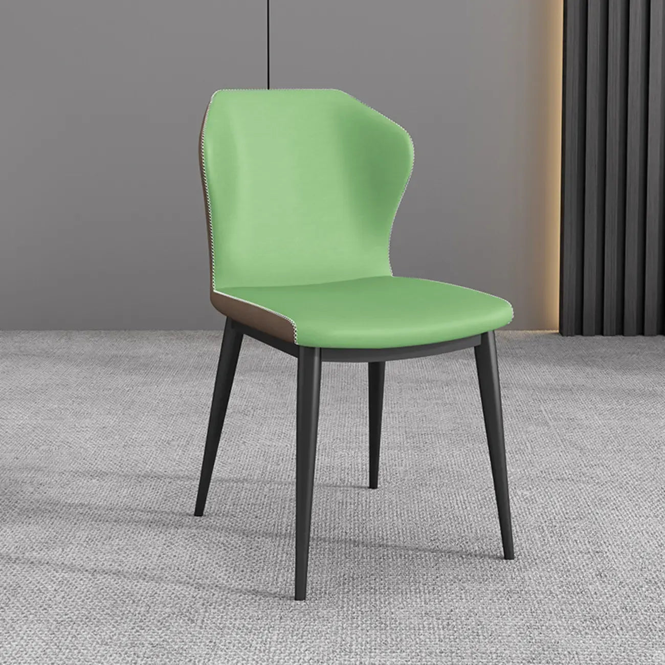 Chaise de salle à manger moderne en similicuir avec dossier à oreilles et pieds en acier